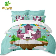 Kids Unicorn Bedding Set Blue Cartoon Duvet Cover Colorful Rainbow Castle Print Bedding Cover Bedclothes Home Textile D30 Kids Unicorn Bedding Set Blue Cartoon Duvet Cover Colorful Rainbow Castle Print Bedding Cover Bedclothes Home Textile D30