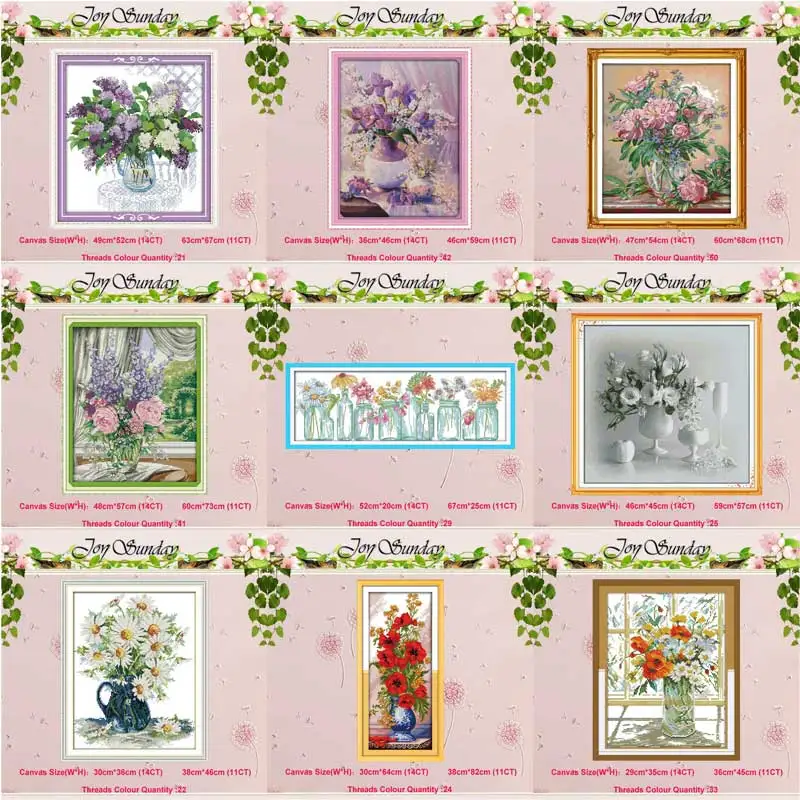 

Poppy Lilac Purple flower vase counted 11CT 14CT Cross Stitch Set DIY DMC Cross-stitch Kit Embroidery Needlework Home Decor