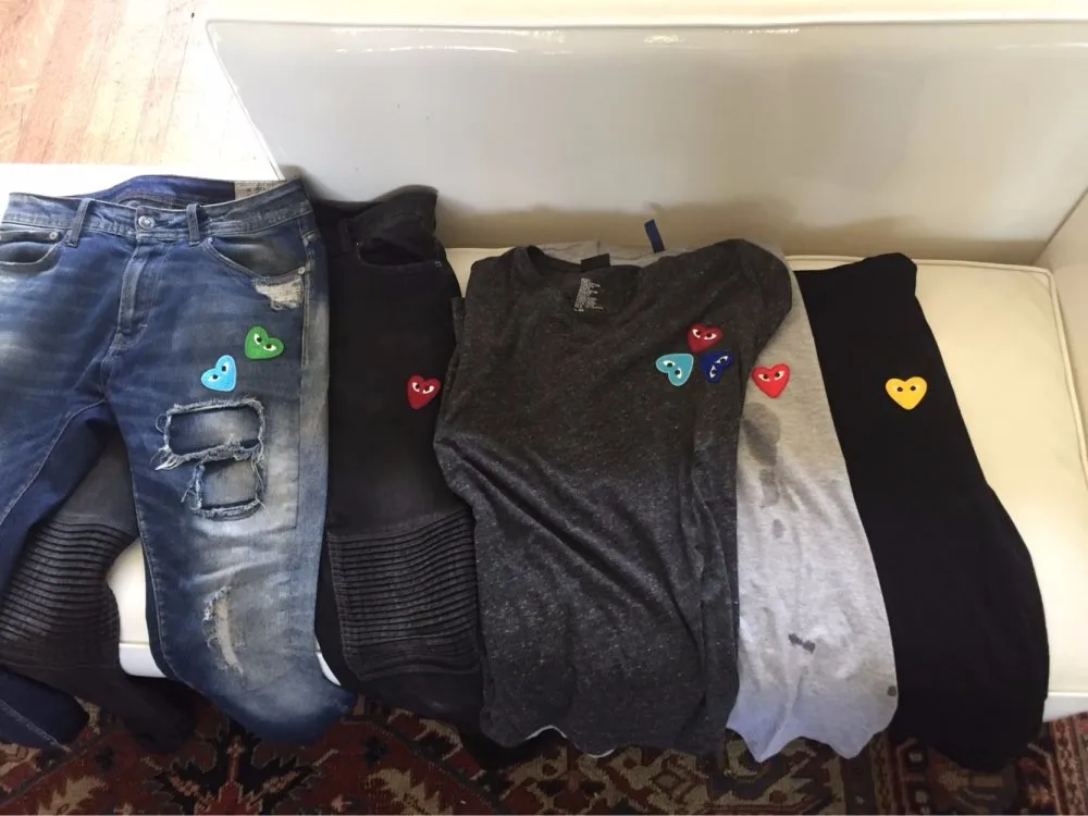 5pcs Lot 2016 Diy Patches Comme Des Garcons Patch Embroidery Cdg Play Logo Patches Clothes Iron On Appliques Iron On Applique Iron Onpatch Comme Des Garcons Aliexpress