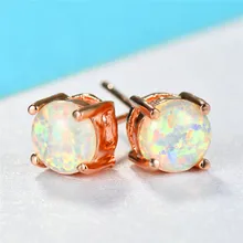 Женский Круглый Белый Огненный опаловые серьги однотонный цвет розовое золото Радуга камень маленькие серьги-гвоздики для Для женщин свадебные пирсинг украшения