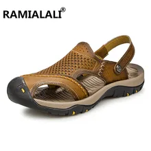 Мужские сандалии из натуральной кожи; Летняя мужская обувь; Новинка; пляжная мужская повседневная обувь; уличные пляжные сандалии; высокое качество
