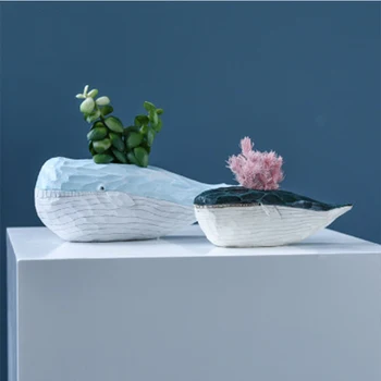 

Nordic style Resin Plastic Cute Blue Whale Shape Flower Vase Cartoon Crafts Animal Home Wedding Decoration For Livingroom Offic