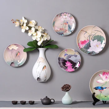 

Lotus ceramics decorative plates wall decorations Chinese decorative dishes crafts home TV background wall hangings pendants