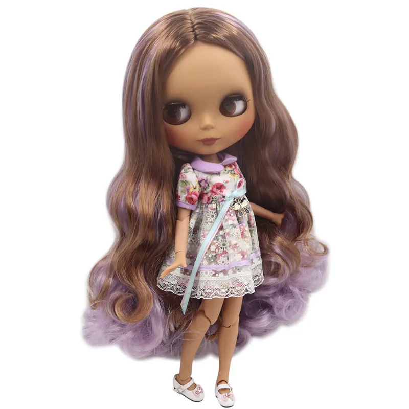 Ледяной DBS Blyth кукольные нет. BL9158/1049 коричневый парик микс из фиолетовые волосы