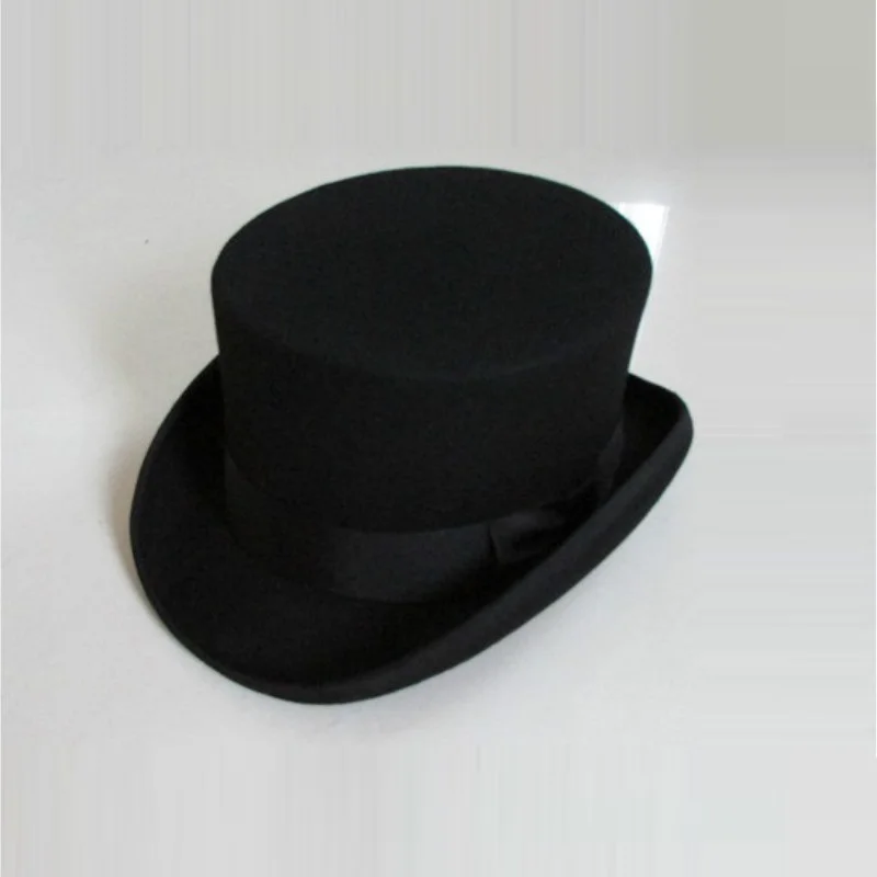 

British Style Men Women Wool Fedora Steampunk Top Hat Cylinder Magician Magic Cap Good Package Wool Fedoras Cap 12cm High B-8114
