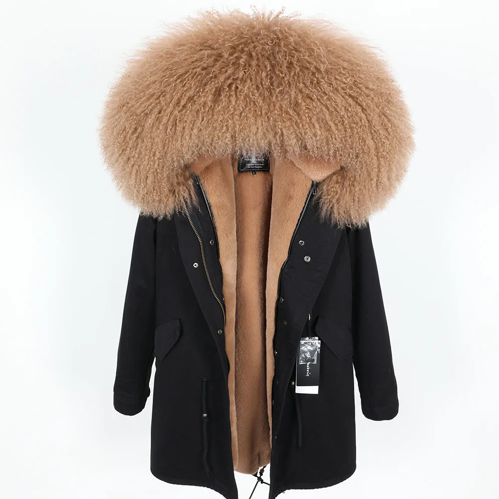 

Fashion winter wear keep warm women's clothing Oversized Lamb fur collar Parker Plus velvet Thicken Loose coat coat