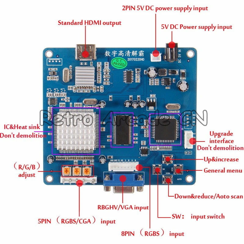 Аркадная игра видео выход Конвертер доска VGA/RGB/CGA/EGA/YUV К HDMI HD/Jamma для аркадной игровой машины