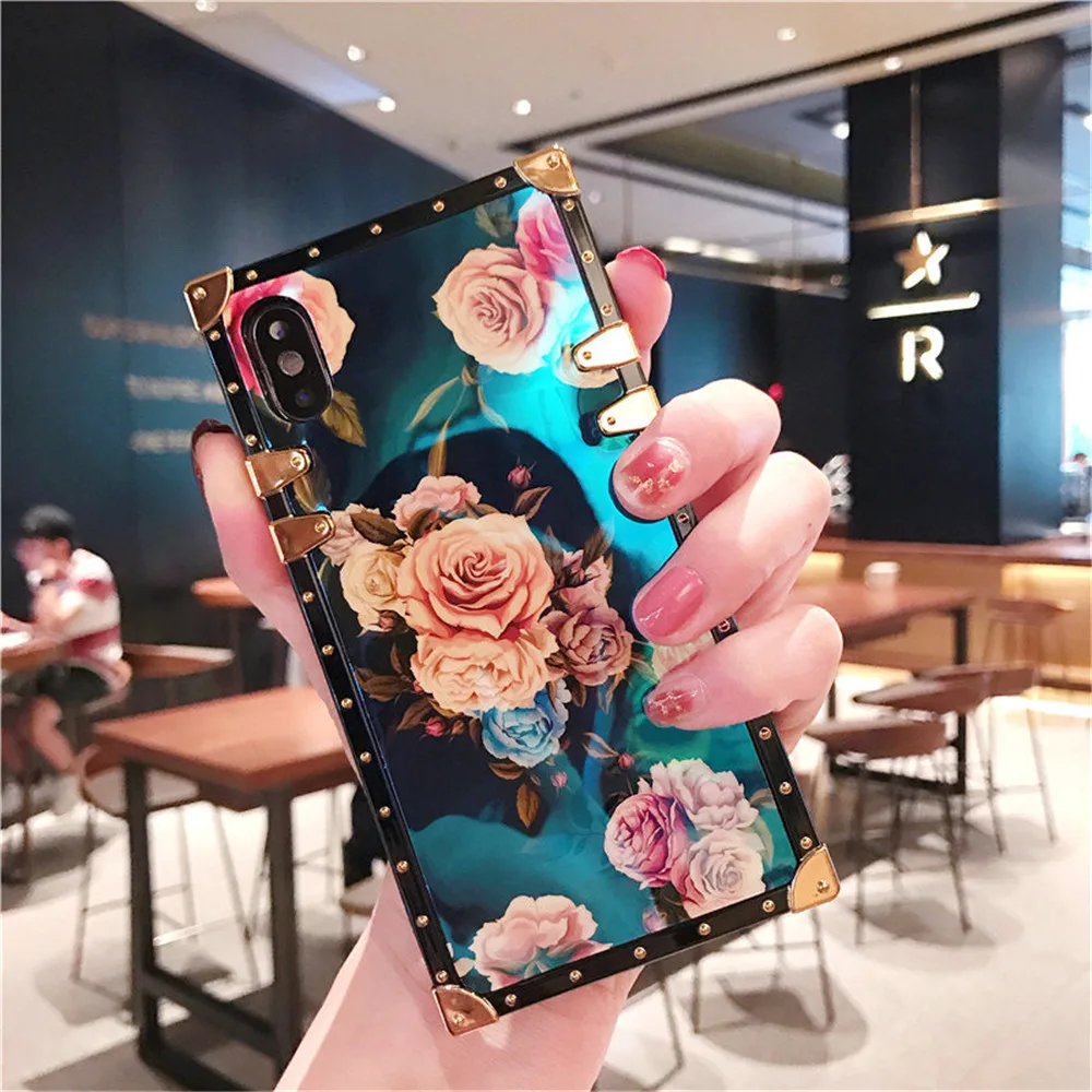 Роскошный чехол для телефона Blue Ray Rose Flower для iPhone XR XS Max 8 7 6 Plus 11 Pro Max samsung Galaxy S8 S9 S10e Plus Note 8 9 10 Pro