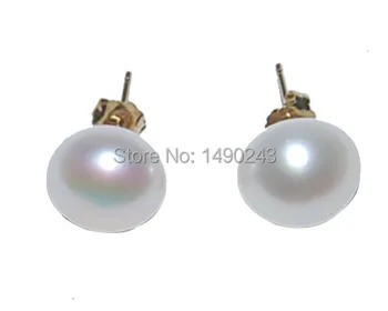 

12-13mm AAA White Button Pearl Earring with 14K Yellow Gold Stud