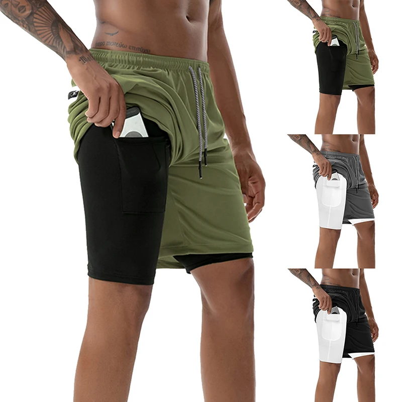 

Adisputent 2019 Men's 2 in 1 Running Shorts Security Pockets Leisure Shorts Quick Drying Sport Shorts Built-in Pocketsr Pockets