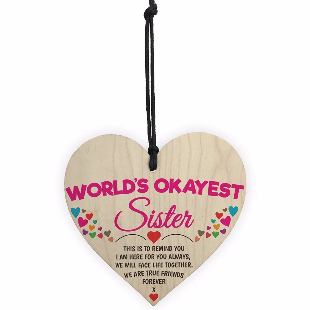 Meijiafei Worlds Okayest Sister Novelty Hanging Heart Plaque Sign