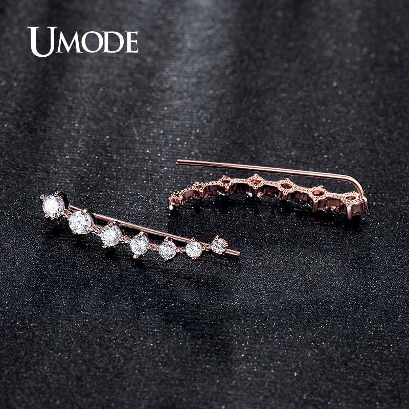 UMODE Hot Four Prong Setting Earring Pins CZ Crystal Rose Gold Color Dipper Stud Earrings Jewelry for Women New Brincos UE0197A