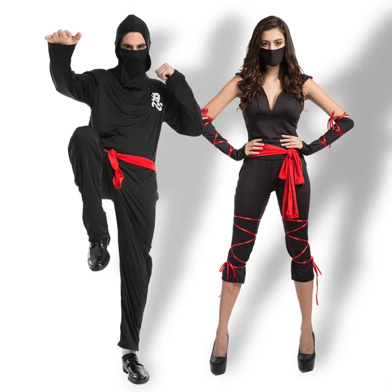 Halloween Masked Black Ninja Costumes Adult Couple Clothes Jumpsuits