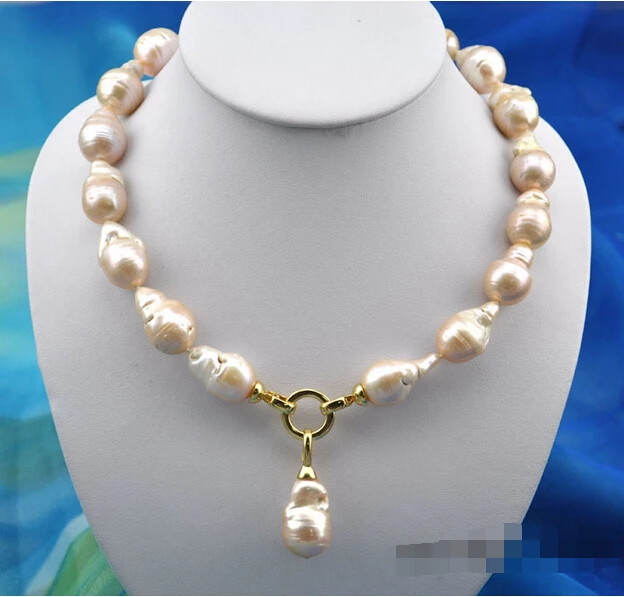 

HOT SELL - 17.5" 25mm baroque baby pink keshi reborn pearl necklace pendant Noble style Natural Fine jewe fast SHIPPING -Top qua
