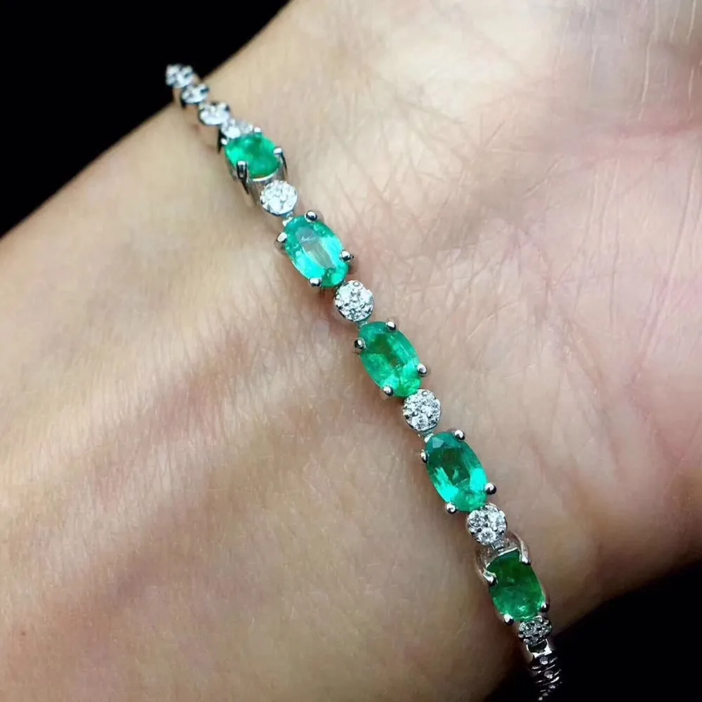 Natural Emerald 100% 925 Sterling Silver Bracelet for Women Vintage