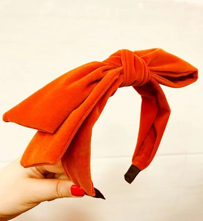Модная женская бархатная однотонная повязка на голову для девочек, завязанная бантом, повязка на голову с милыми заячьими ушками, резинки для волос, женские аксессуары для волос - Цвет: Оранжевый