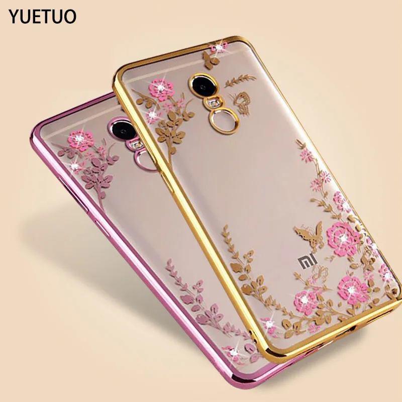 

YueTuo luxury original gold soft tpu coque cover case for xiaomi redmi note 4x 4 x note4x silicon silicone Rhinestones cases