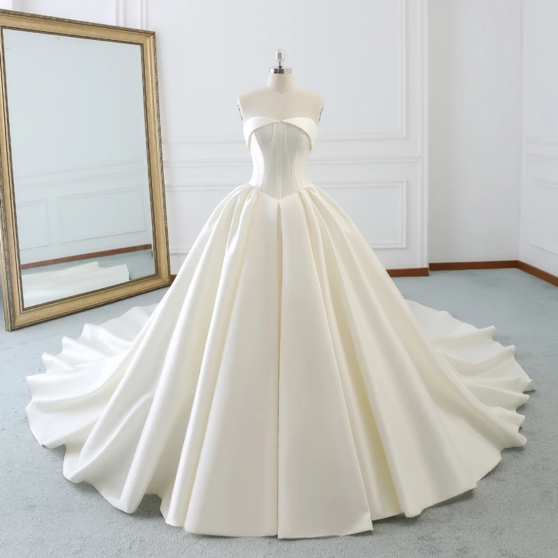 Винтажное атласное платье без бретелек на шнуровке Vestidos De Novia с открытыми плечами