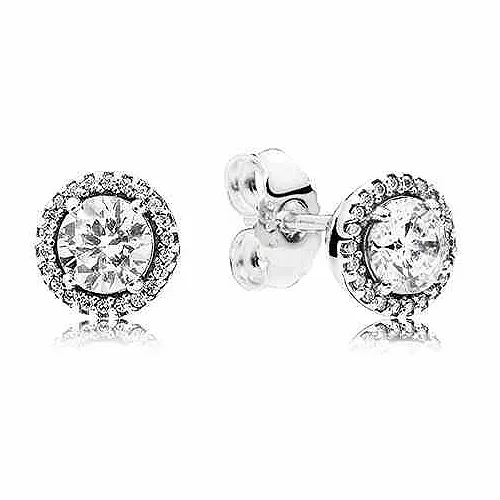 

New 925 Sterling Silver Earring Classic Elegance With Clear Crystal Stud Earrings For Women Wedding Gift Fine Pandora Jewelry