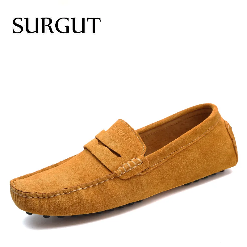 SURGUT/брендовые модные летние стильные Мягкие Мокасины; мужские лоферы; Высококачественная обувь из натуральной кожи; мужская обувь на плоской подошве; Gommino; обувь для вождения - Цвет: 01 Light Brown
