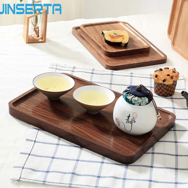 

JINSERTA Wooden Storage Tray Black Walnut Serving Tray Multi-Use Dessert Fruit Cake Tea Baking Plate for Home Restaurant Bar