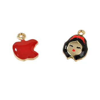 

New Arrival Cute Princess Girl Alloy Charms Gold Tone Plated Oil Drop Enamel Fruit Apple Pendant Charm Craft Ornament Earrings