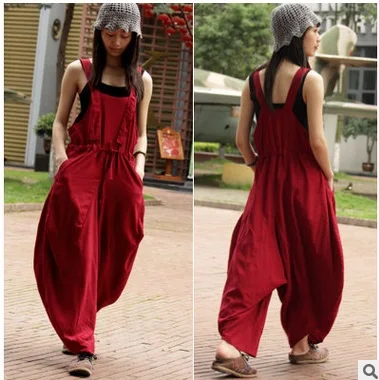 Новая продукция, лето, дизайн высокого класса, свободные женские прямые брюки из хлопка и льна - Цвет: Красный