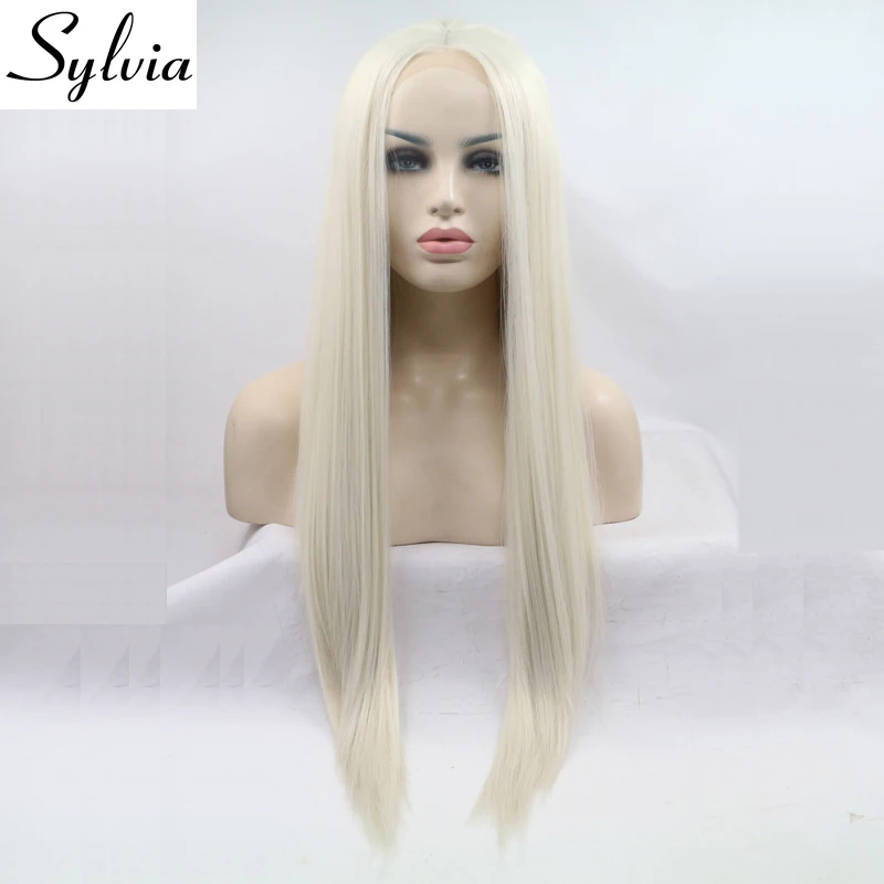 Sylvia 60 # цвет светлые шелковистые прямые синтетические волосы на кружеве Искусственные парики glueless термостойкие