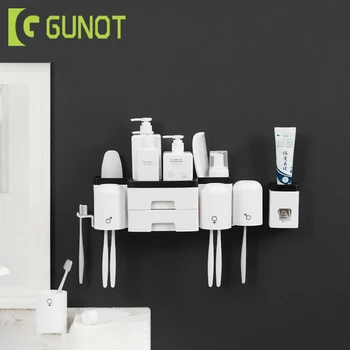 

GUNOT Wall-mounted Toothbrush Holder Case Automatic Toothpaste Dispenser Squeezer Home Storage Shelf Bathroom Accessories Sets