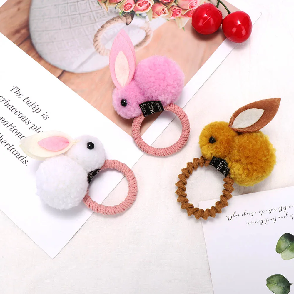 

Cute Ball Rabbit Hair Bands Animals Three-Dimensional Plush Rabbit Ears Hair Ring Fashion Bunny Elastic Rubber Hair Rope