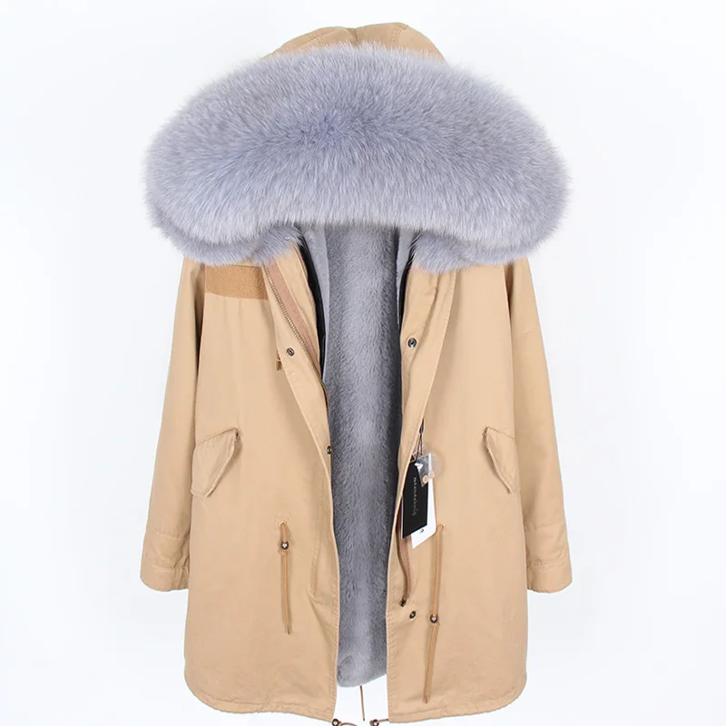 Натуральный Лисий мех воротник парка для женщин Зима утолщаются мода тонкий куртка пальто натуральный Лисий мех пальто - Цвет: D14-18