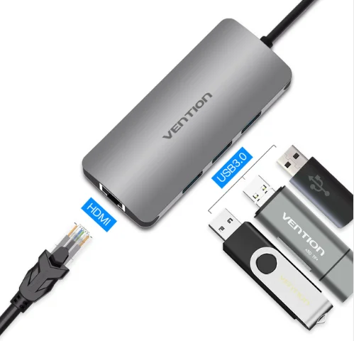 Vention usb-хаб usb type C к HDMI USB 3,0 концентратор Thunderbolt 3 адаптер для MacBook samsung S9 huawei mate 20 P20 Pro USB-C концентратор - Цвет: CHF 4 IN 1