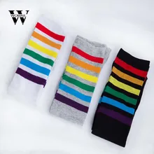 1 пара, Гольфы выше колена, носки в радужную полоску для девочек, Хлопковые вязаные носки, новая мода, 4 шт