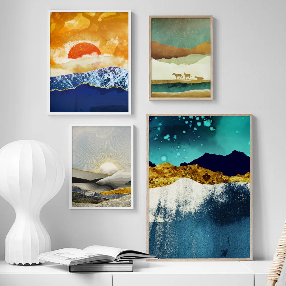

Abstract Geometric Mountain Sun Landscape Wall Art Canvas Painting Nordic Posters And Prints Wall Pictures For Living Room Decor