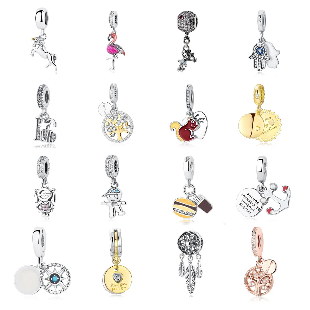 

Authentic 925 Sterling Silver Bead Charm Micro-paved CZ Crystal Lucky Pendant Beads Fit Original Pandora Bracelets DIY Charms