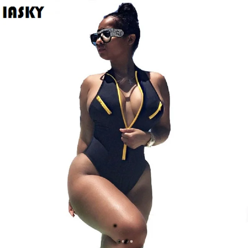 

2017 sexy high cut thong One Piece Swimsuit with zipper front Female Brazilian Monokini Swimwear Bathing Suit