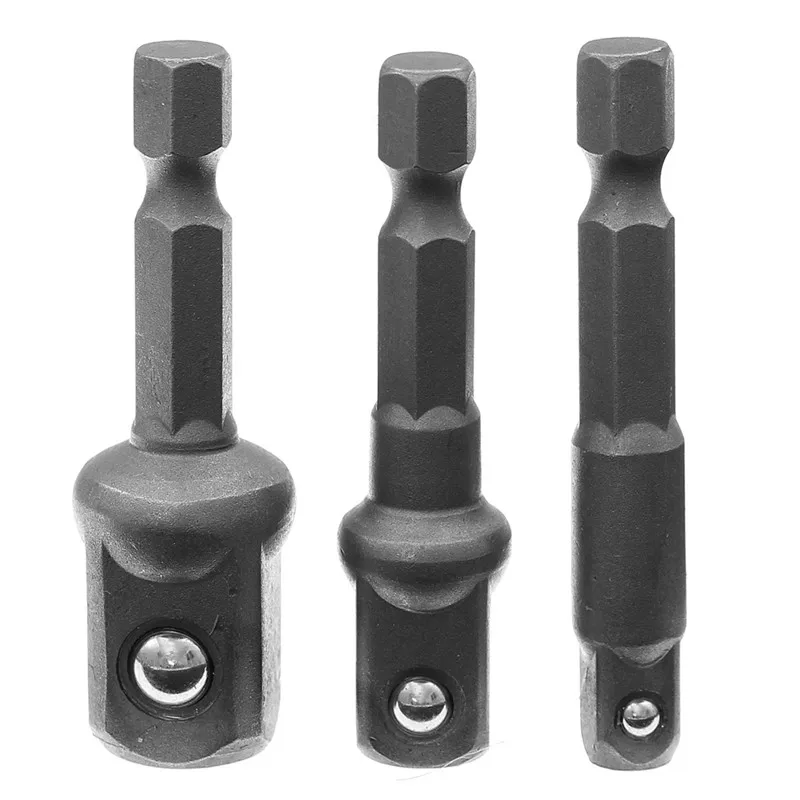 

3pcs Chrome Vanadium Steel Socket Adapter Hex Shank to 1/4" 3/8" 1/2" Extension Drill Bits Set Bar Hex Bit Set Power Tools