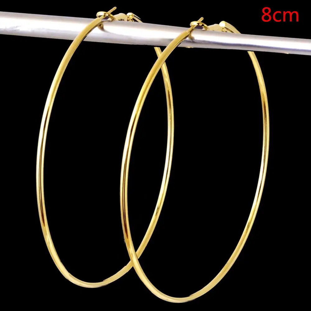 4 Size Women Gold Silver Color Metal Big Circle Smooth Large Big Round Hoop Earings For Women Sexy Fashion Jewelry - Image 5