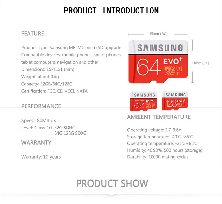 SAMSUNG EVO+ карта памяти 128 ГБ/64 Гб/SDXC 32 ГБ/16 ГБ/SDHC Micro SD/TF 80 МБ/с./с класс 10 флэш-карты памяти