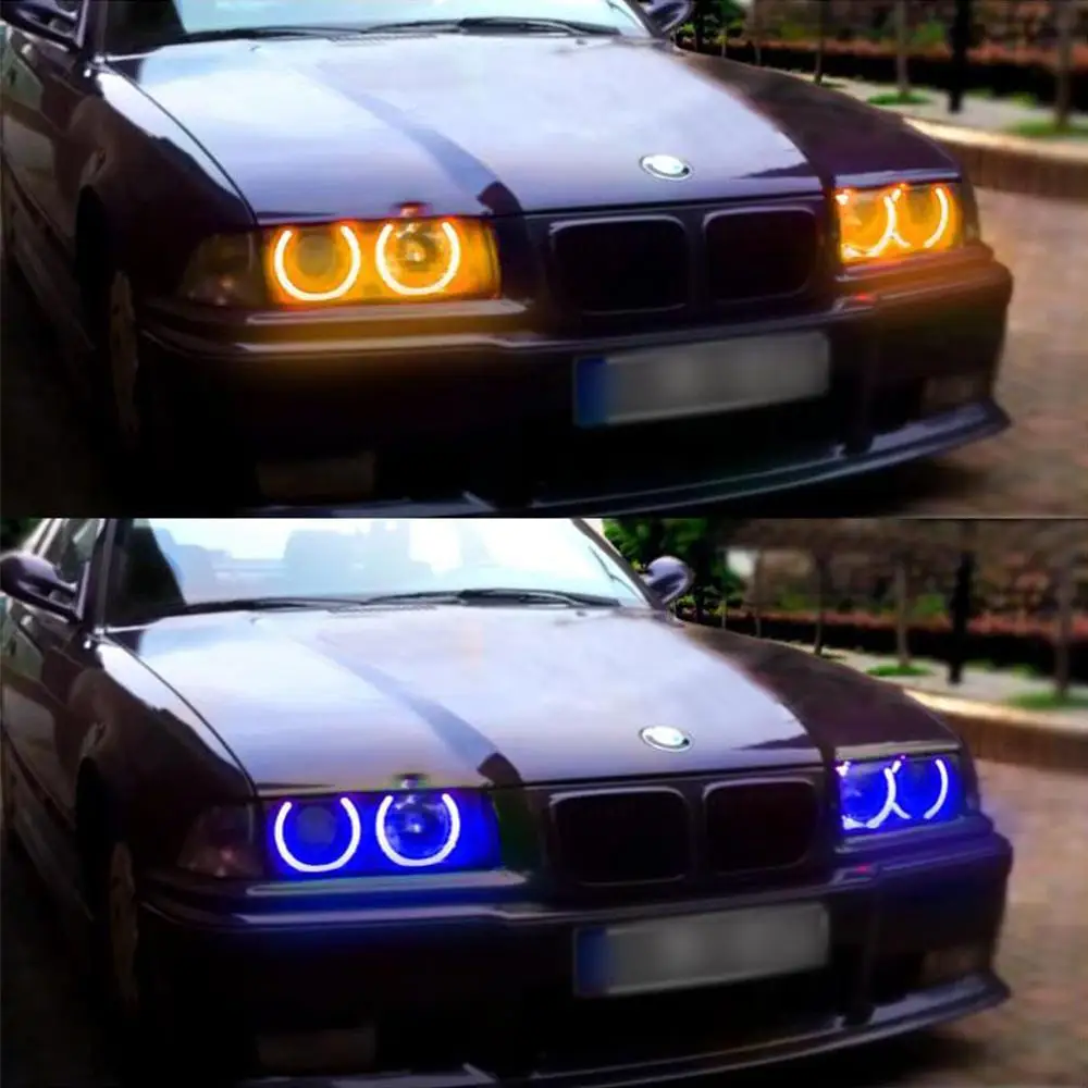 Partol фар 10 Вт RGB 7 Цвет светодио дный Ангел глаз Halo кольца свет комплект для BMW E36 E46 E39
