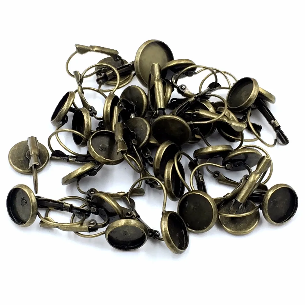 20Pcs Bronze Tone Round Cameo Setting Earring Clips 23x12mm Fit