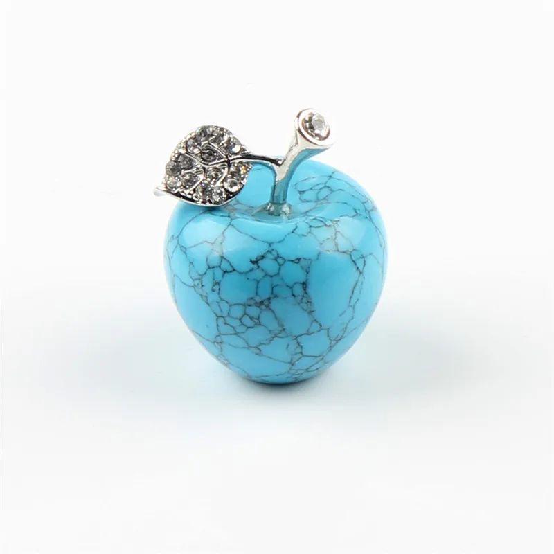 1 шт. 1,0 дюймов Натуральный камень Хрустальное яблоко в камни из алюминиевого сплава с листьями и Рэйки, лечение чакры резные автомобиля для домашнего декора для подарка - Цвет: Turquoise Blue