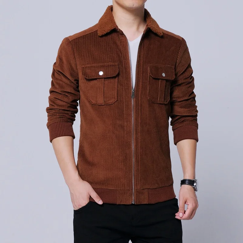 

2019 autumn new men's corduroy jacket men's fashion casual lapel jacket large size S-5XL men's brown cotton wild casual jacket