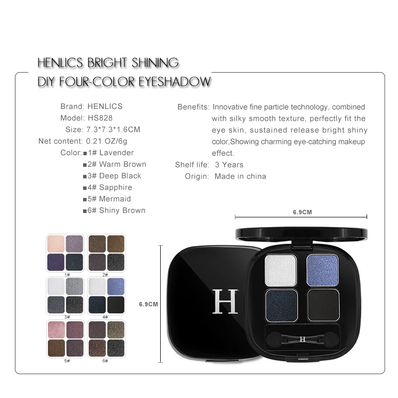 HENLICS Bright Shining Eyeshadow Palette with Eyeshadow Brush 4 Colors Per Set Glitter Eye Shadow for Eyes Makeup Cosmetics (5)