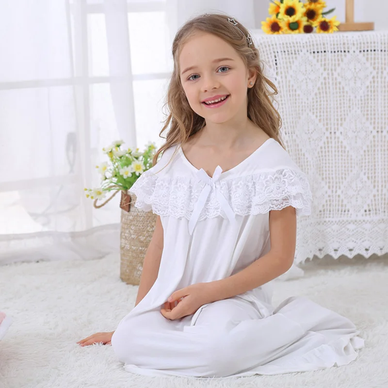 Girls Lace Princess Soft Cotton Nightgown Robe Dress 3-12 Years