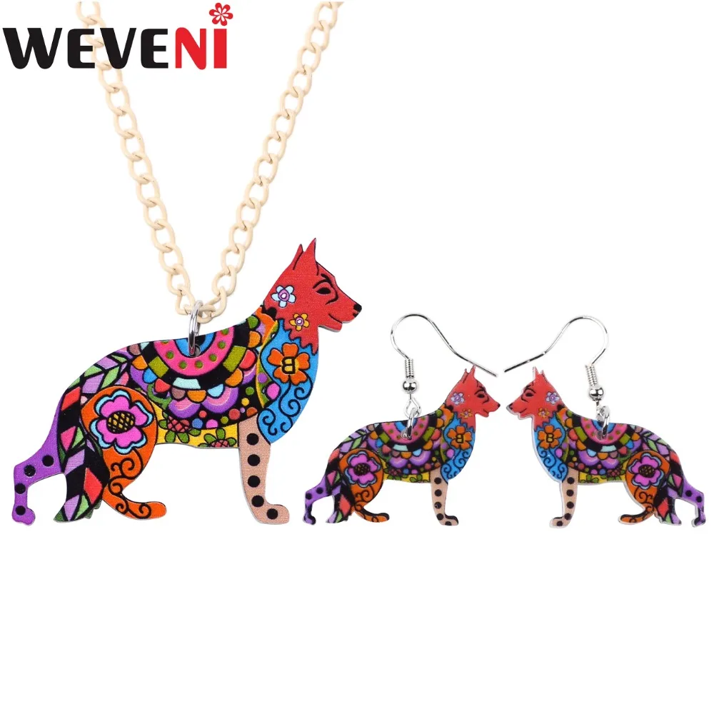 WEVENI Acrylic German Shepherd Dog Jewelry Sets Necklace Earrings Collar Hot Trendy Animal Wholesale For Women | Украшения и