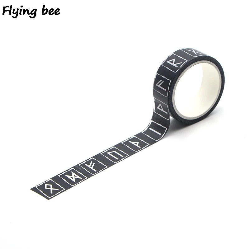 Flyingbee 15 мм х 5 м Руна викингов васи лента бумага DIY декоративная клейкая лента канцелярские черные маскирующие Ленточные принадлежности X0271