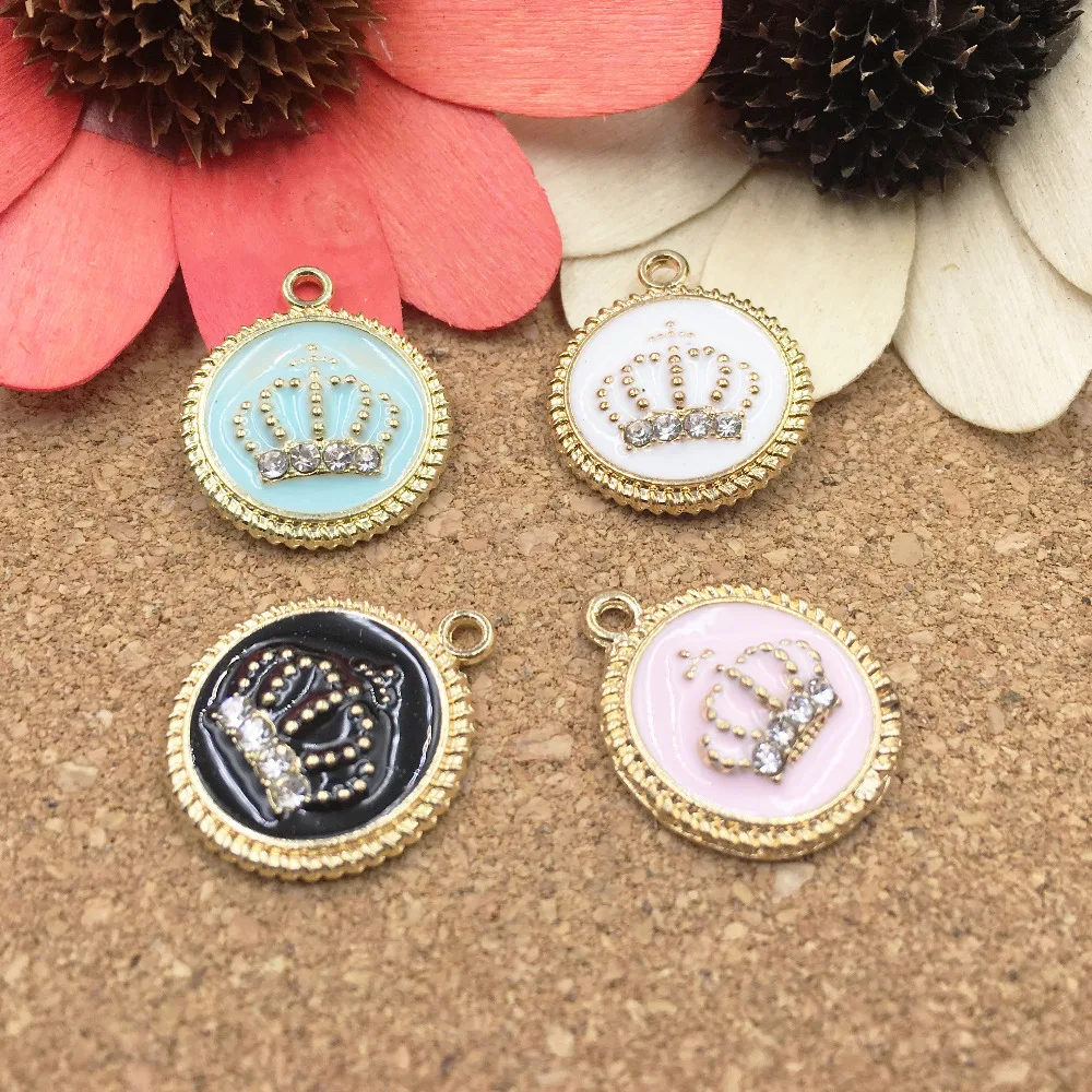 

17*20MM Royal Crown Carved Round Alloy Charm Pendants DIY Jewelry Findings Gold Tone Oil Drop Bracelet Metal Charm