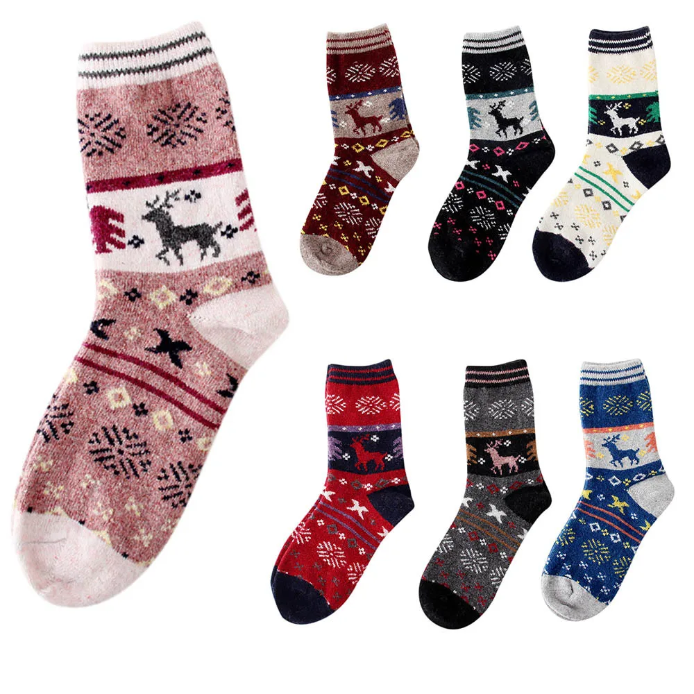 Cute Christmas Sock Deer Design Casual Knit Wool Socks Warm Winter Mens