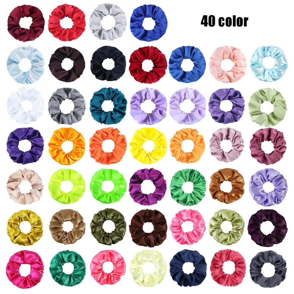 

2019 cross-border new 40 color satin large intestine circle hair loop set female cloth loop hair jewelry manufacturers wholesale